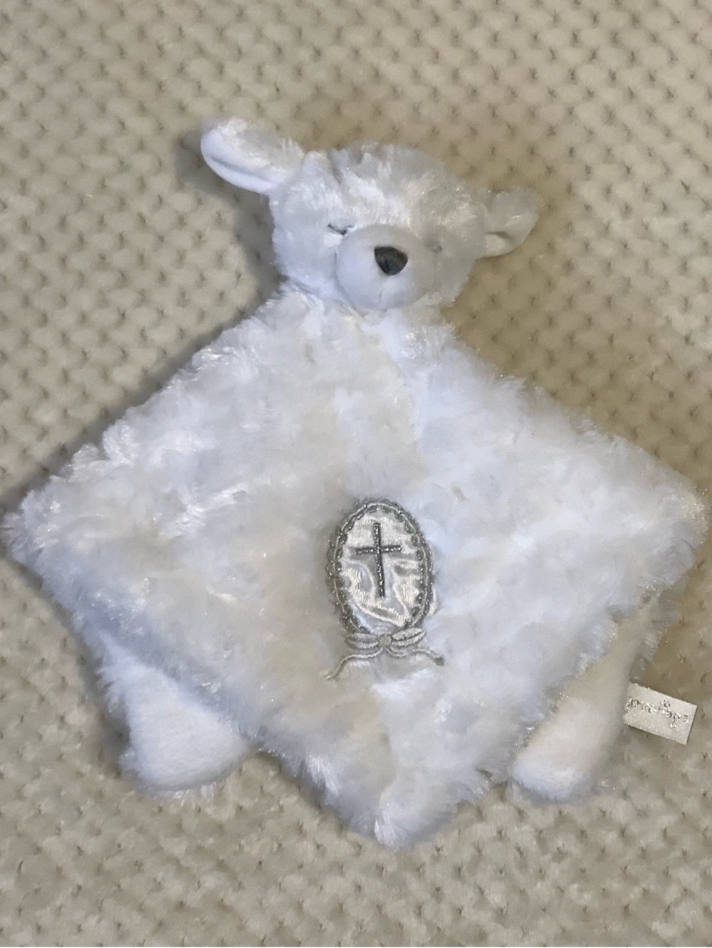 Blankets and Beyond White Lamb Lovey 13in Baby Security Blanket w Cross